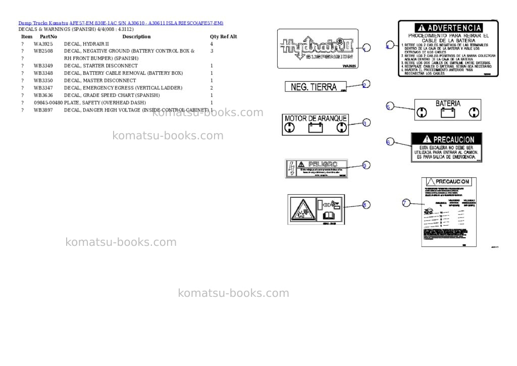 Komatsu afe57-em 830e-1ac s/n a30610 - a30611 isla riesco Parts catalog cover Page 4