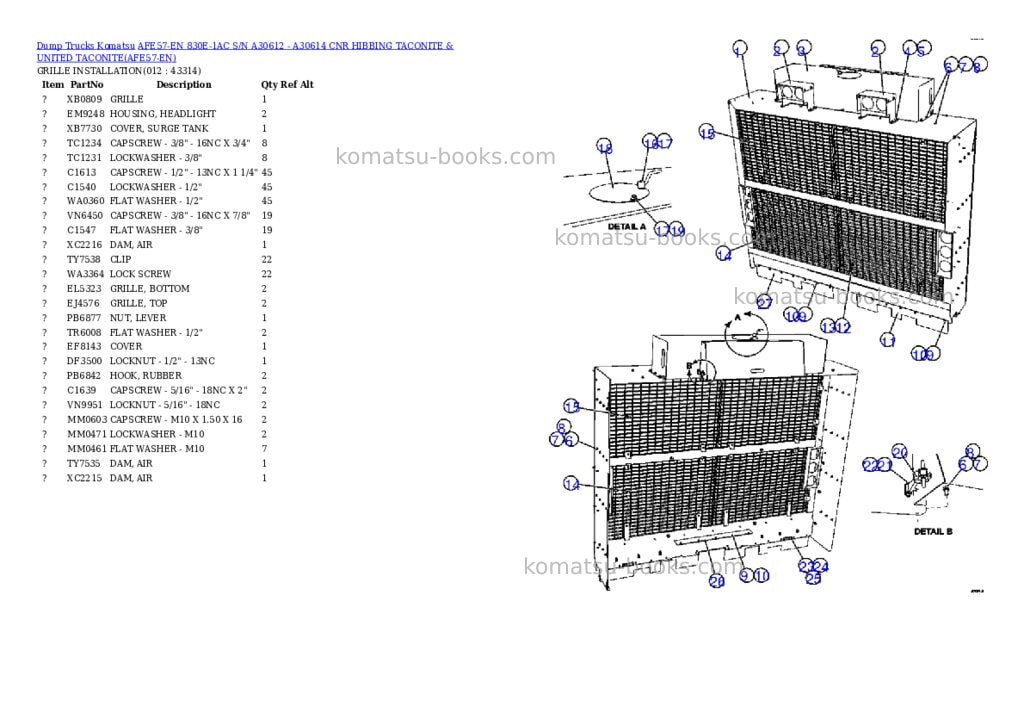 Komatsu afe57-en 830e-1ac s/n a30612 - a30614 cnr hibbing taconite & united taconite Parts catalog cover Page 6