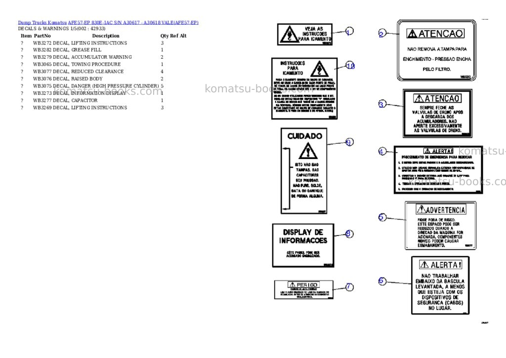 Komatsu afe57-ep 830e-1ac s/n a30617 - a30618 vale Parts catalog cover