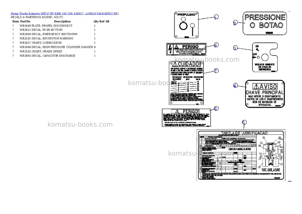 Komatsu afe57-ep 830e-1ac s/n a30617 - a30618 vale Parts catalog cover Page 4