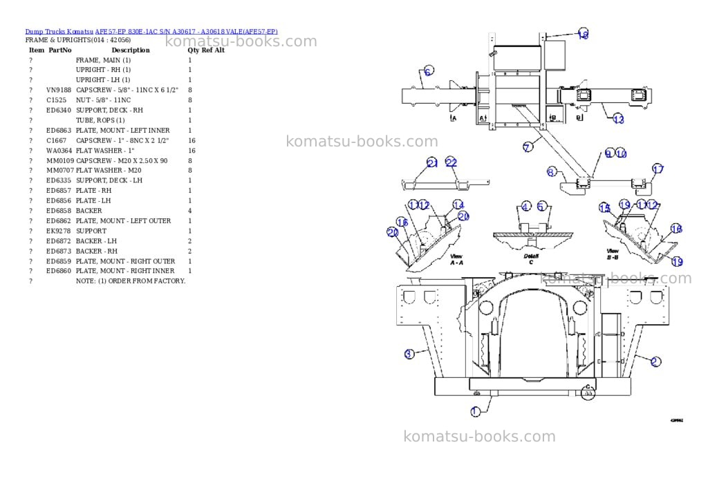 Komatsu afe57-ep 830e-1ac s/n a30617 - a30618 vale Parts catalog cover Page 7