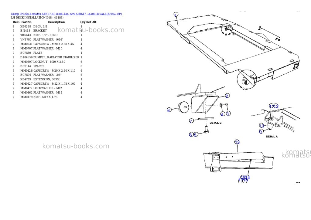 Komatsu afe57-ep 830e-1ac s/n a30617 - a30618 vale Parts catalog cover Page 9