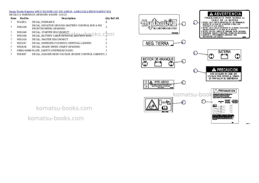 Komatsu afe57-eq 830e-1ac s/n a30619 - a30623 isla riesco Parts catalog cover Page 4