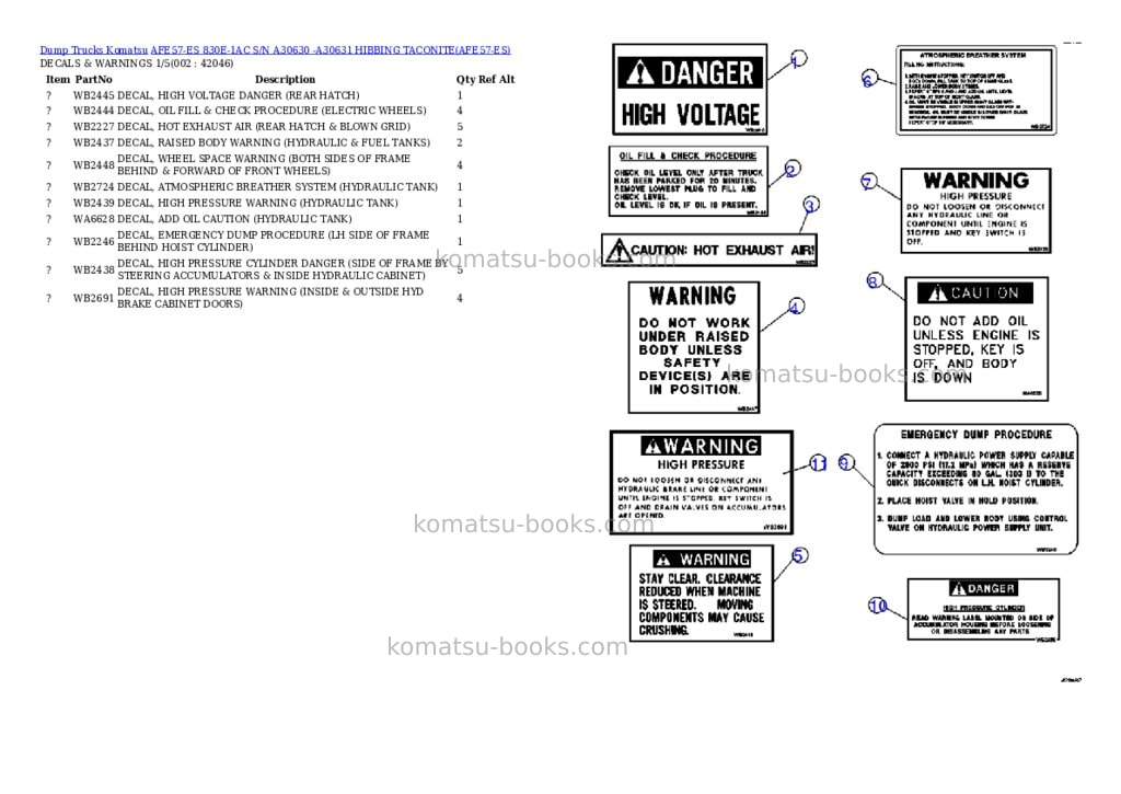 Komatsu afe57-es 830e-1ac s/n a30630 -a30631 hibbing taconite Parts catalog cover Komatsu afe57-es 830e-1ac s/n a30630 -a30631 hibbing taconite Parts catalog cover