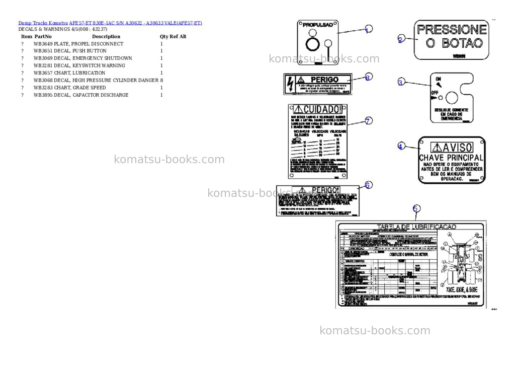 Komatsu afe57-et 830e-1ac s/n a30632 - a30633 vale Parts catalog cover Page 4