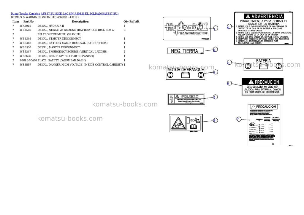 Komatsu afe57-eu 830e-1ac s/n a30634 el soldado Parts catalog cover Page 4