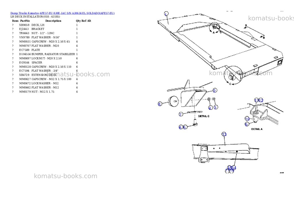 Komatsu afe57-eu 830e-1ac s/n a30634 el soldado Parts catalog cover Page 9