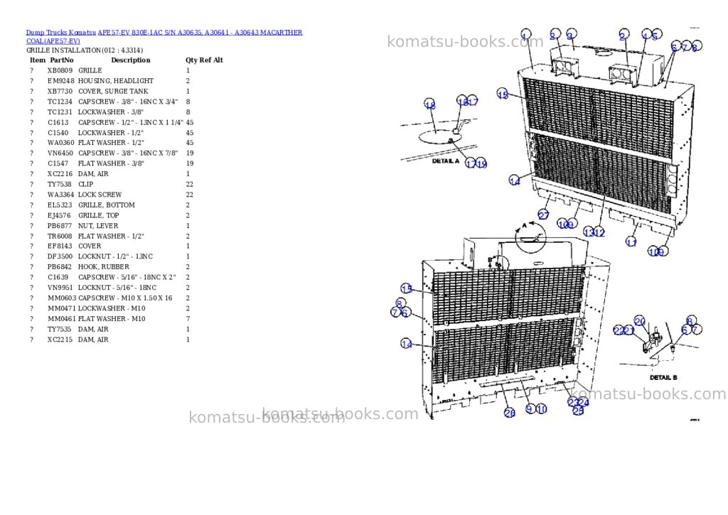 Komatsu afe57-ev 830e-1ac s/n a30635, a30641 - a30643 macarther coal Parts catalog cover Page 6