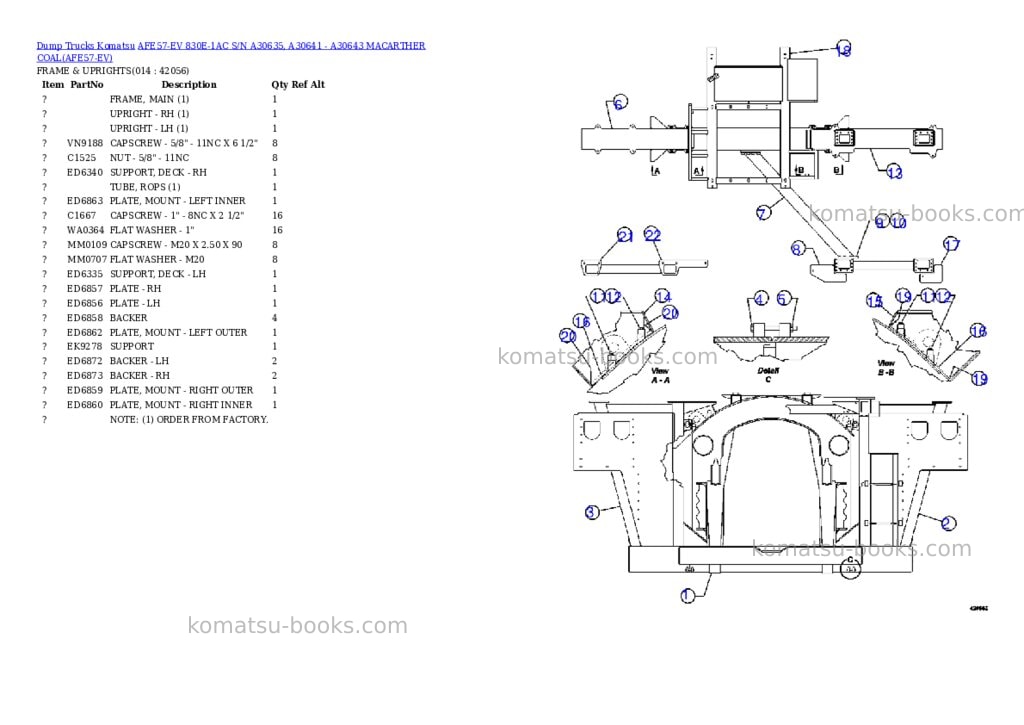 Komatsu afe57-ev 830e-1ac s/n a30635, a30641 - a30643 macarther coal Parts catalog cover Page 7