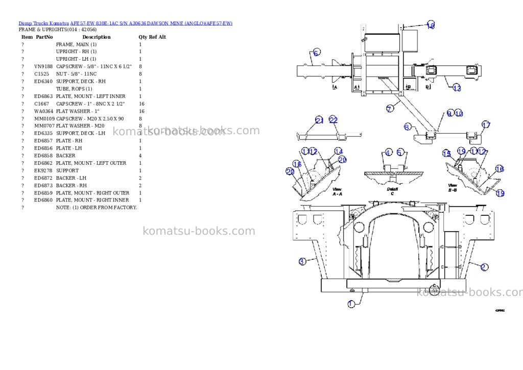 Komatsu afe57-ew 830e-1ac s/n a30636 dawson mine anglo Parts catalog cover Page 7