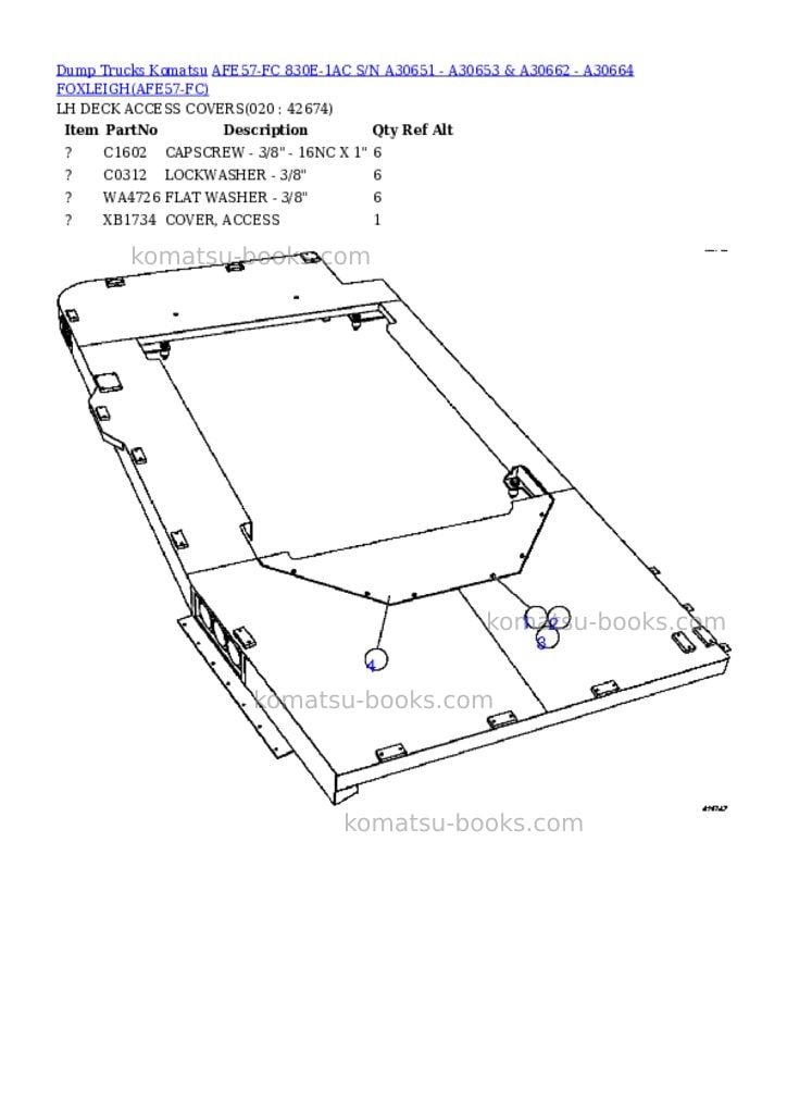 Komatsu afe57-fc 830e-1ac s/n a30651 - a30653 & a30662 - a30664 foxleigh Parts catalog cover Page 10 Komatsu afe57-fc 830e-1ac s/n a30651 - a30653 & a30662 - a30664 foxleigh Parts catalog cover Page 10