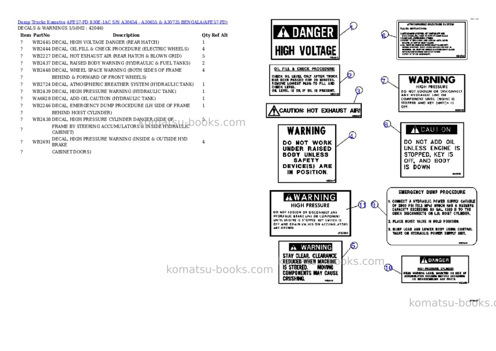 Komatsu afe57-fd 830e-1ac s/n a30654 - a30655 & a30735 bengala Parts catalog cover