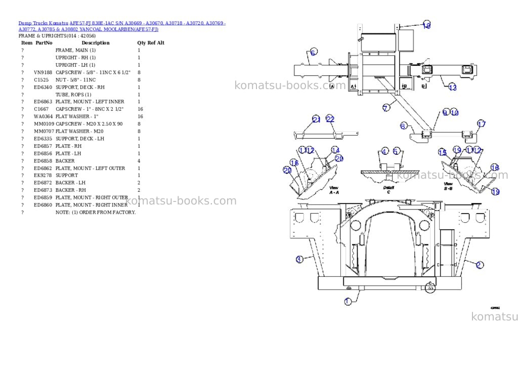 Komatsu afe57-fj 830e-1ac s/n a30669 - a30670, a30718 - a30720, a30769 - a30772, a30785 & a30802 yancoal moolarben Parts catalog cover Page 7