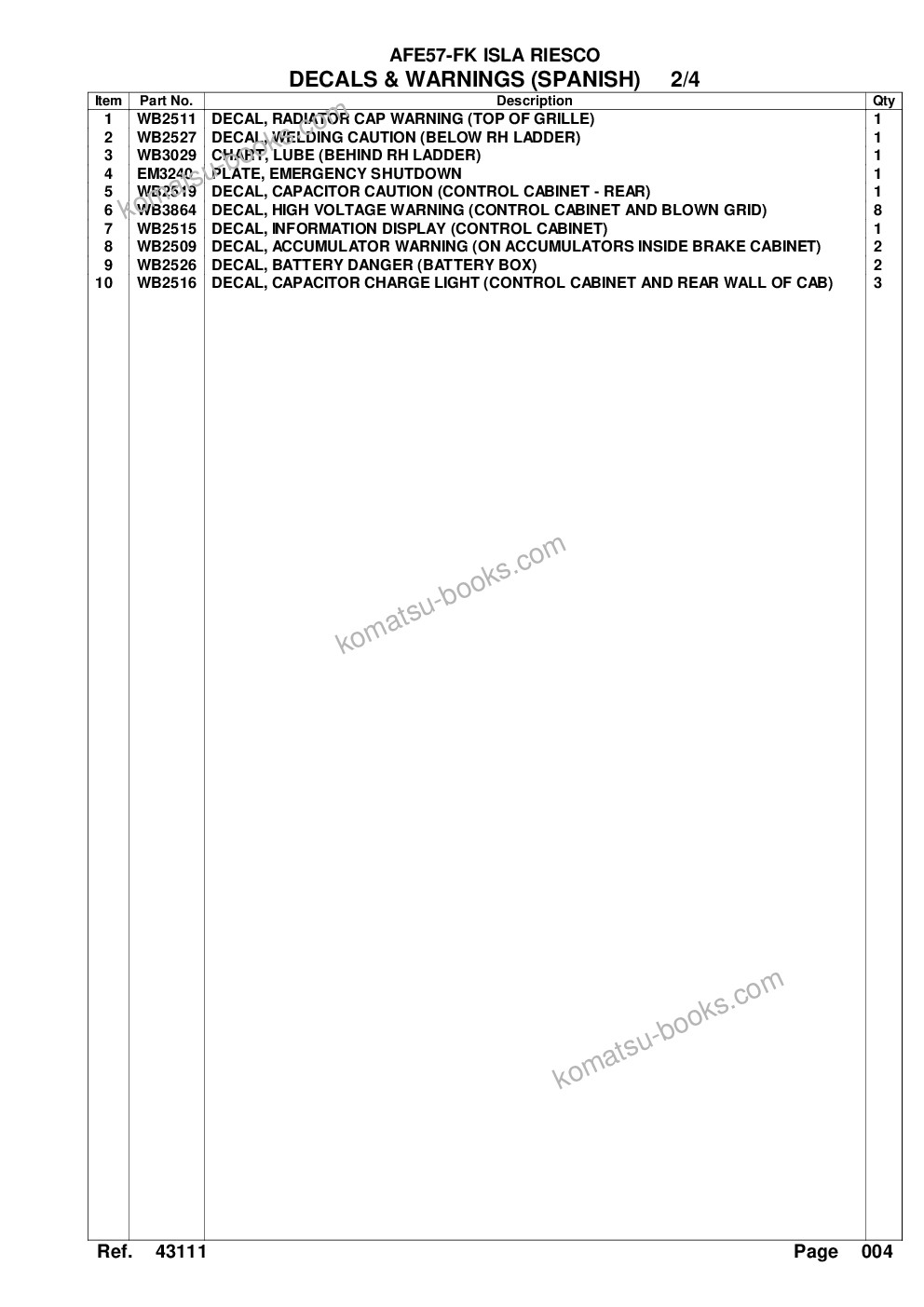 Komatsu afe57-fk 830e-1ac s/n a30671 - a30672 & a30679 - a30680 isla riesco Parts catalog cover Page 7 Komatsu afe57-fk 830e-1ac s/n a30671 - a30672 & a30679 - a30680 isla riesco Parts catalog cover Page 7