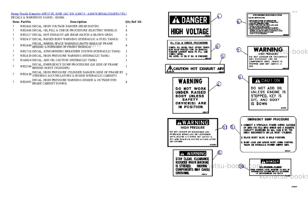 Komatsu afe57-fl 830e-1ac s/n a30673 - a30676 besalco Parts catalog cover