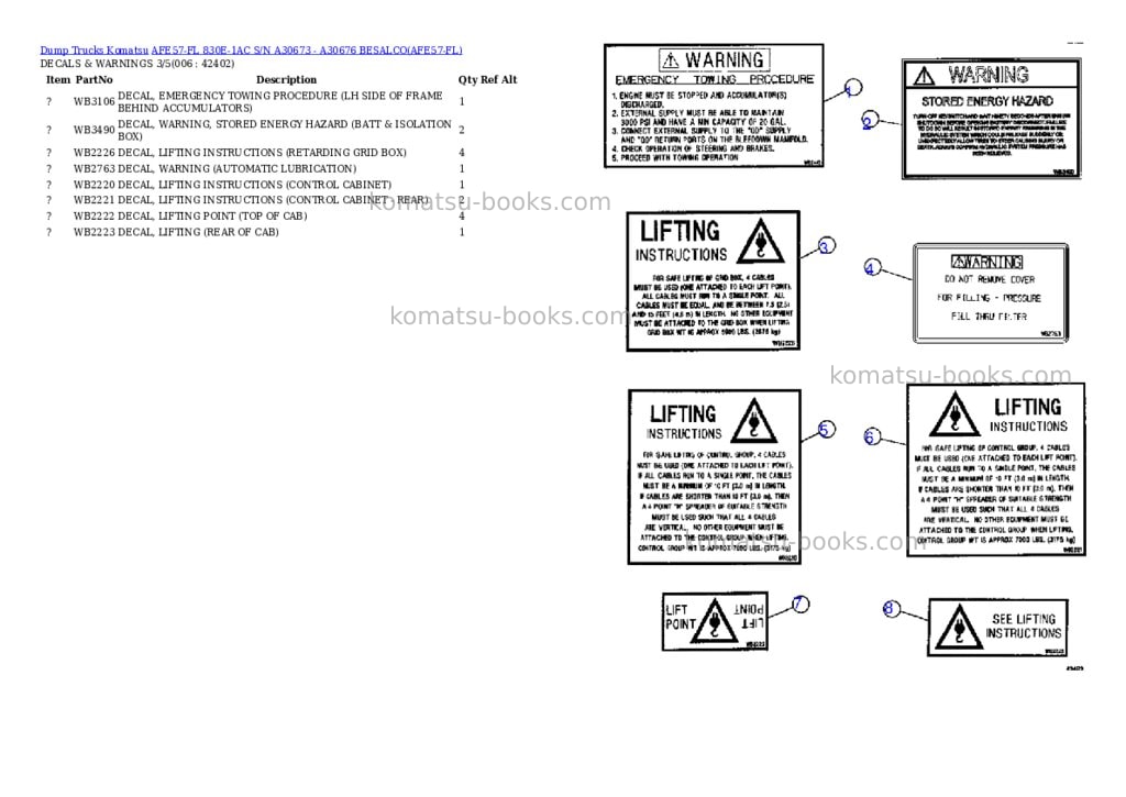 Komatsu afe57-fl 830e-1ac s/n a30673 - a30676 besalco Parts catalog cover Page 3