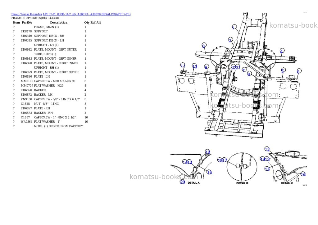 Komatsu afe57-fl 830e-1ac s/n a30673 - a30676 besalco Parts catalog cover Page 7