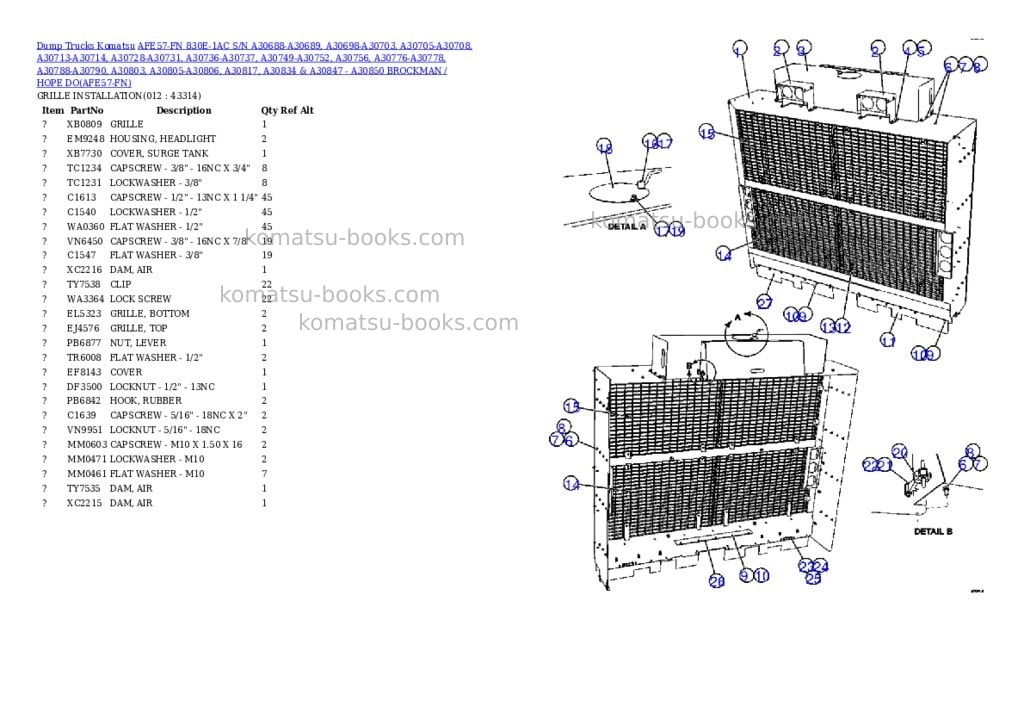 Komatsu afe57-fn 830e-1ac s/n a30688-a30689, a30698-a30703, a30705-a30708, a30713-a30714, a30728-a30731, a30736-a30737, a30749-a30752, a30756, a30776-a30778, a30788-a30790, a30803, a30805-a30806, a30817, a30834 & a30847 - a30850 brockman / hope downs / paraburdoo Parts catalog cover Page 6 Komatsu afe57-fn 830e-1ac s/n a30688-a30689, a30698-a30703, a30705-a30708, a30713-a30714, a30728-a30731, a30736-a30737, a30749-a30752, a30756, a30776-a30778, a30788-a30790, a30803, a30805-a30806, a30817, a30834 & a30847 - a30850 brockman / hope downs / paraburdoo Parts catalog cover Page 6