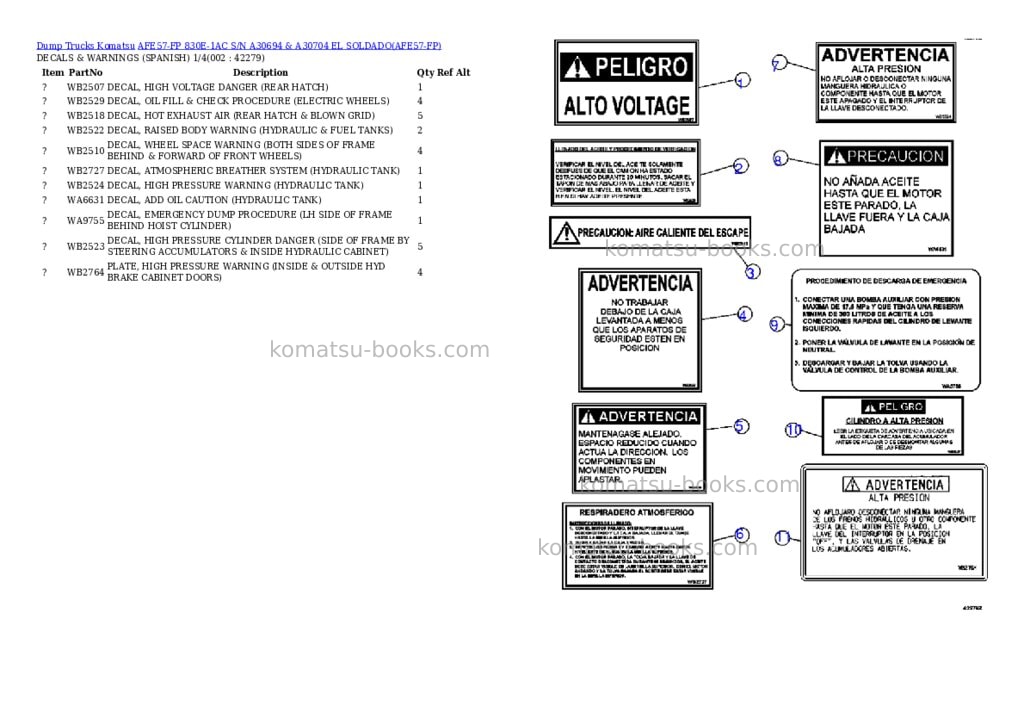 Komatsu afe57-fp 830e-1ac s/n a30694 & a30704 el soldado Parts catalog cover
