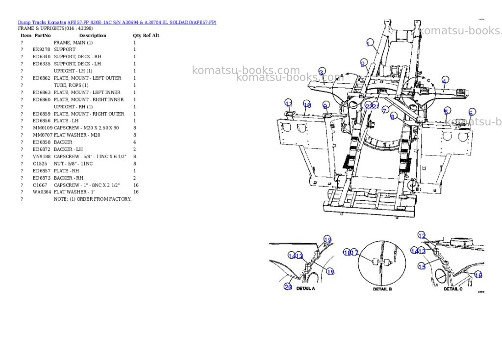 Komatsu afe57-fp 830e-1ac s/n a30694 & a30704 el soldado Parts catalog cover Page 7