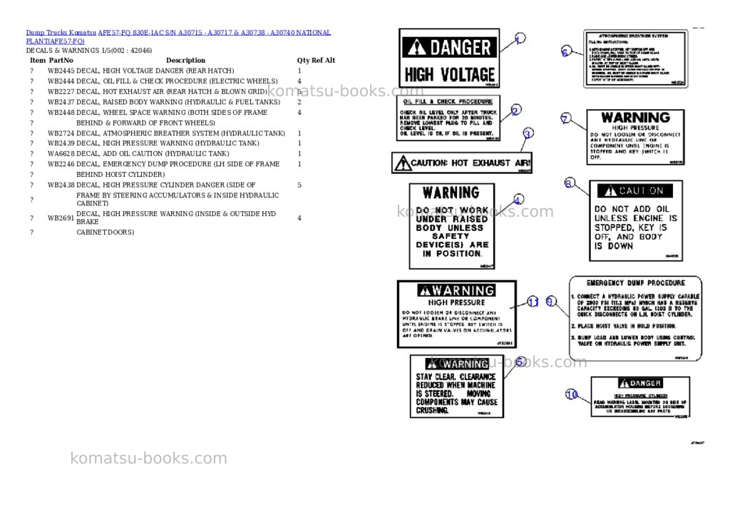 Komatsu afe57-fq 830e-1ac s/n a30715 - a30717 & a30738 - a30740 national plant Parts catalog cover