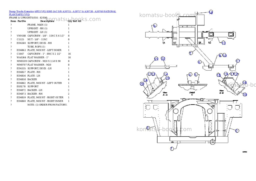 Komatsu afe57-fq 830e-1ac s/n a30715 - a30717 & a30738 - a30740 national plant Parts catalog cover Page 7