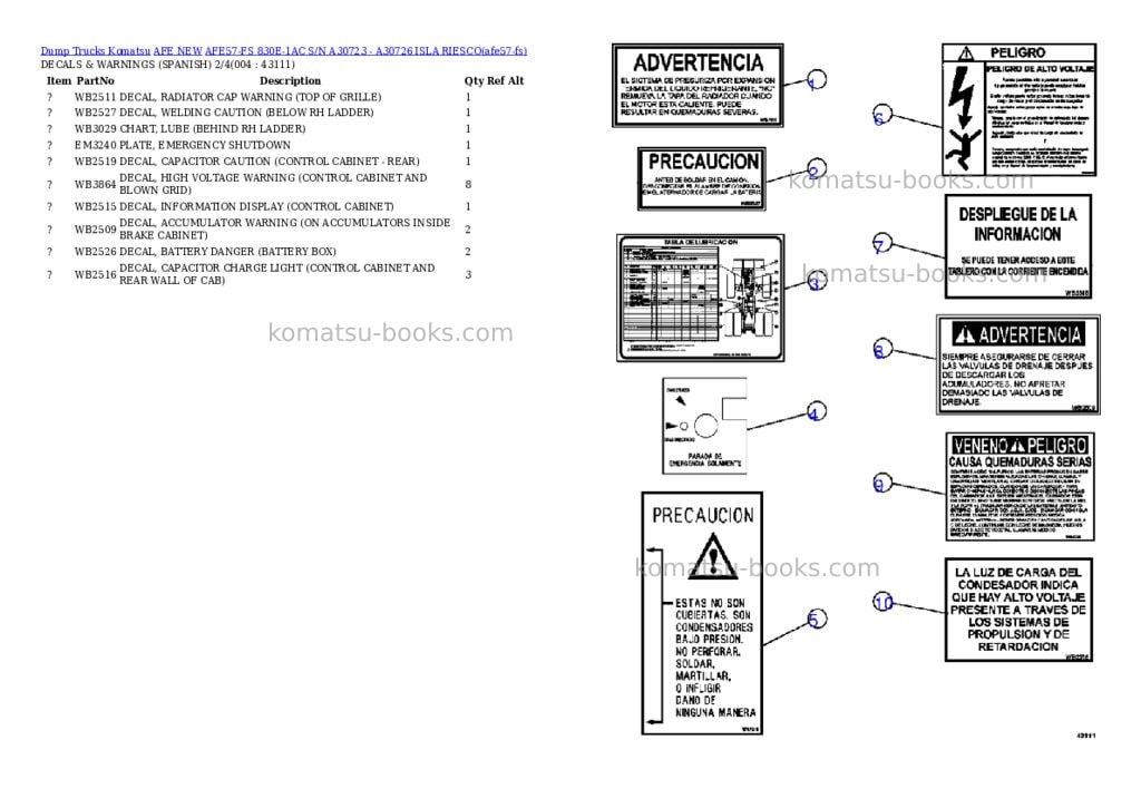 Komatsu afe57-fs 830e-1ac s/n a30723 - a30726 isla riesco Parts catalog cover Page 2