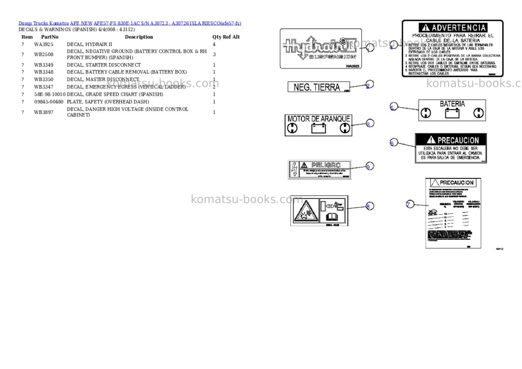 Komatsu afe57-fs 830e-1ac s/n a30723 - a30726 isla riesco Parts catalog cover Page 4