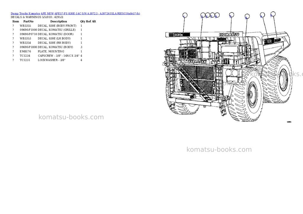 Komatsu afe57-fs 830e-1ac s/n a30723 - a30726 isla riesco Parts catalog cover Page 5