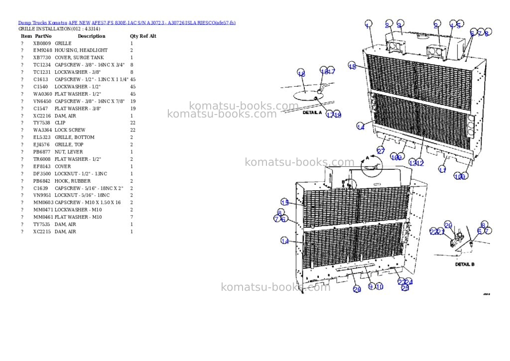 Komatsu afe57-fs 830e-1ac s/n a30723 - a30726 isla riesco Parts catalog cover Page 6