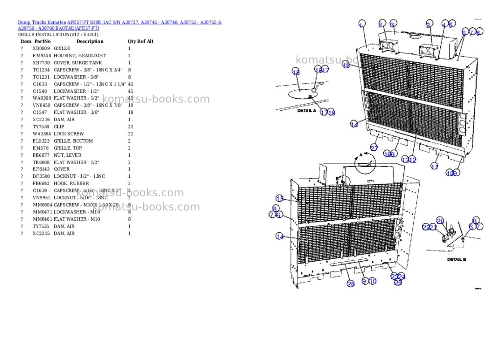 Komatsu afe57-ft 830e-1ac s/n a30727, a30745 - a30748, a30753 - a30755 & a30759 - a30760 baotau Parts catalog cover Page 6