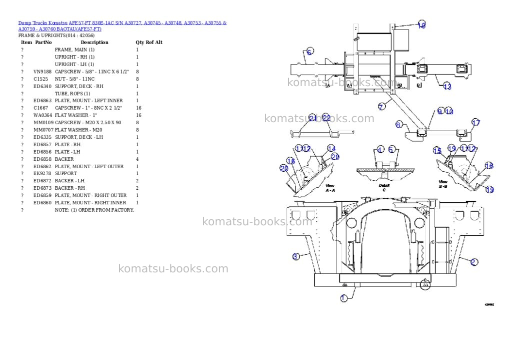 Komatsu afe57-ft 830e-1ac s/n a30727, a30745 - a30748, a30753 - a30755 & a30759 - a30760 baotau Parts catalog cover Page 7