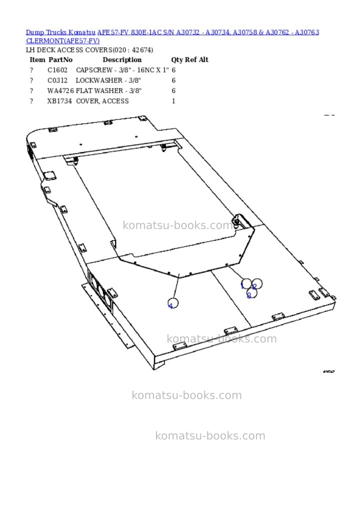 Komatsu afe57-fv 830e-1ac s/n a30732 - a30734, a30758 & a30762 - a30763 clermont Parts catalog cover Page 10