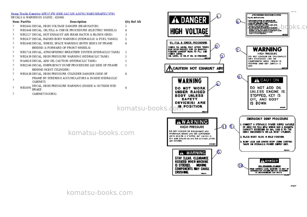 Komatsu afe57-fw 830e-1ac s/n a30761 wabush Parts catalog cover