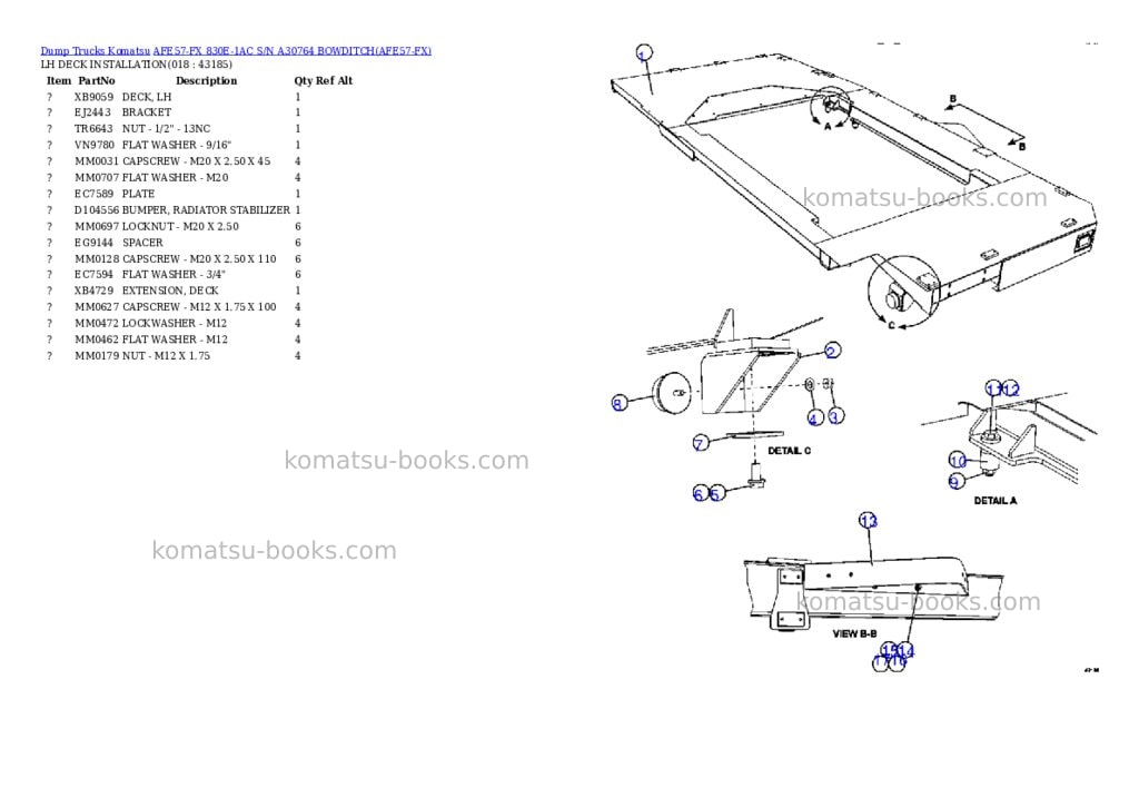 Komatsu afe57-fx 830e-1ac s/n a30764 bowditch Parts catalog cover Page 9