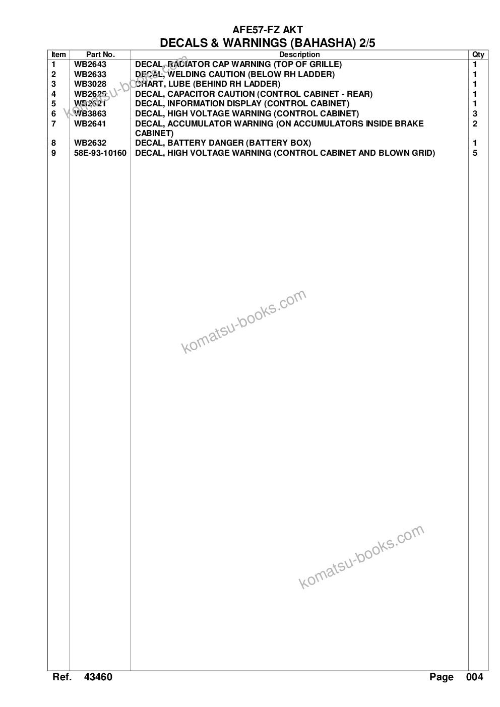 Komatsu afe57-fz 830e-1ac s/n a30767 - a30768, a30781 - a30784, a30796 - a30799, a30810, a30812 & a30816 akt Parts catalog cover Page 7