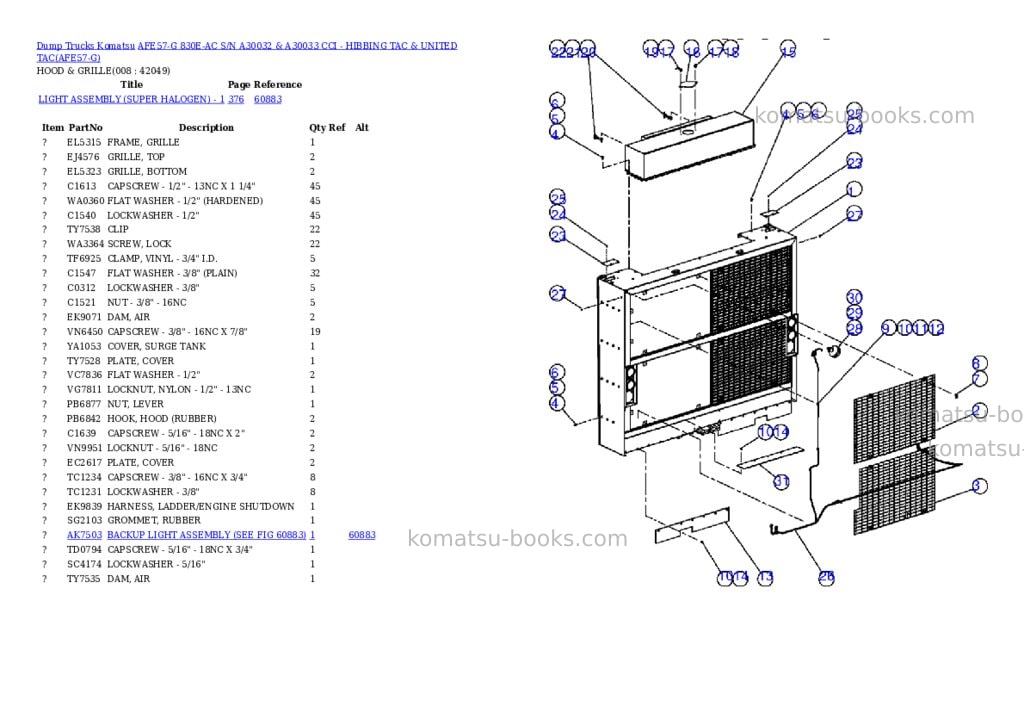 Komatsu afe57-g 830e-ac s/n a30032 & a30033 cci - hibbing tac & united tac Parts catalog cover Page 4
