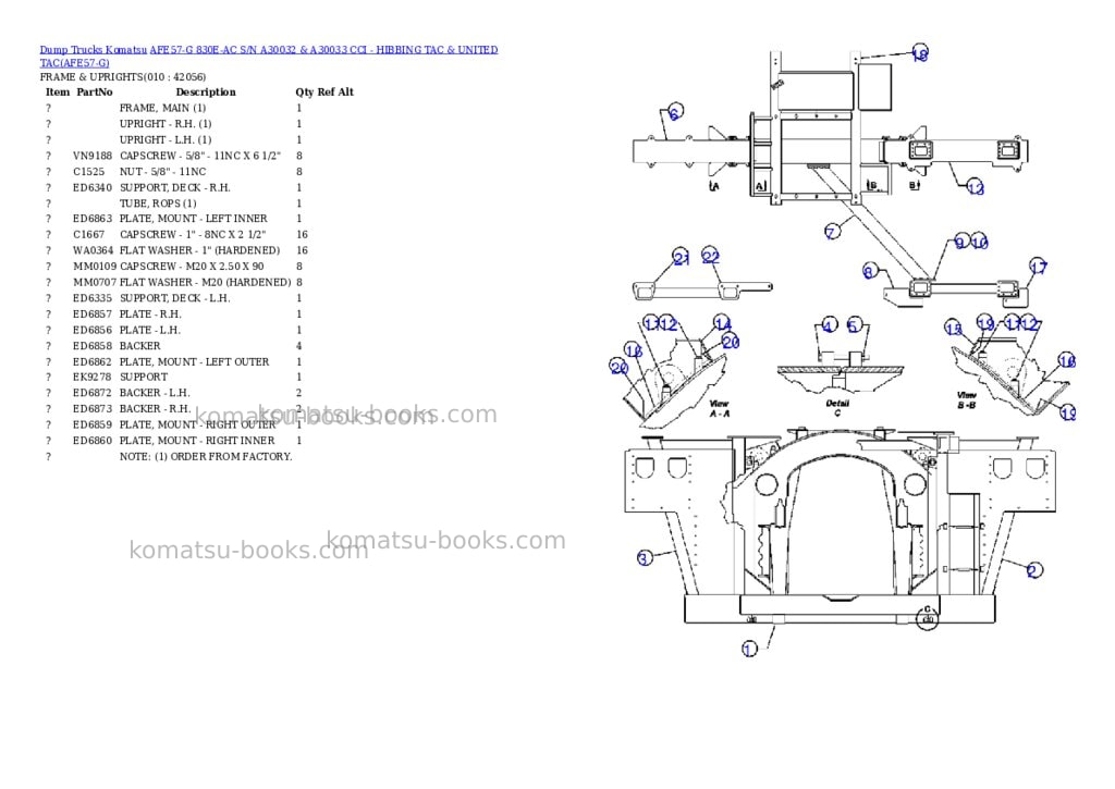 Komatsu afe57-g 830e-ac s/n a30032 & a30033 cci - hibbing tac & united tac Parts catalog cover Page 5
