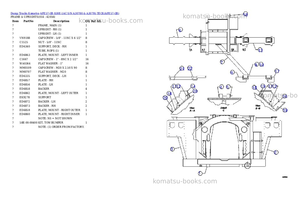 Komatsu afe57-gb 830e-1ac s/n a30780 & a30795 teck Parts catalog cover Page 7
