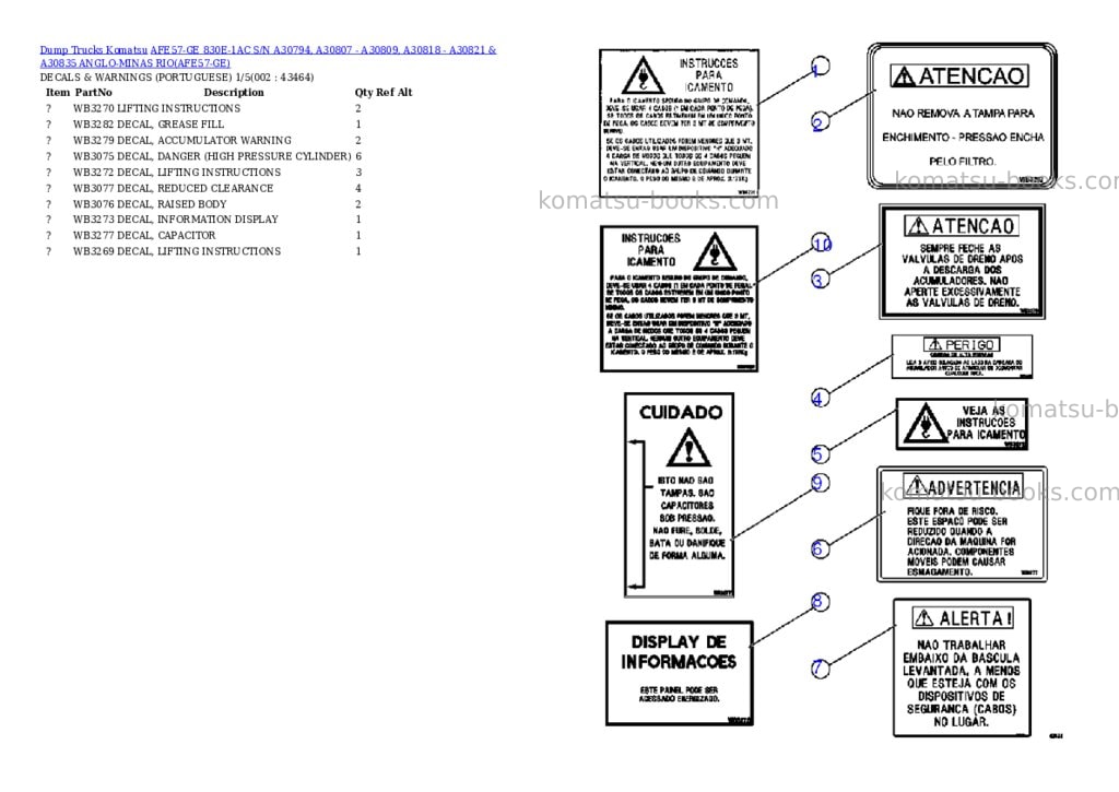 Komatsu afe57-ge 830e-1ac s/n a30794, a30807 - a30809, a30818 - a30821 & a30835 anglo-minas rio Parts catalog cover Komatsu afe57-ge 830e-1ac s/n a30794, a30807 - a30809, a30818 - a30821 & a30835 anglo-minas rio Parts catalog cover
