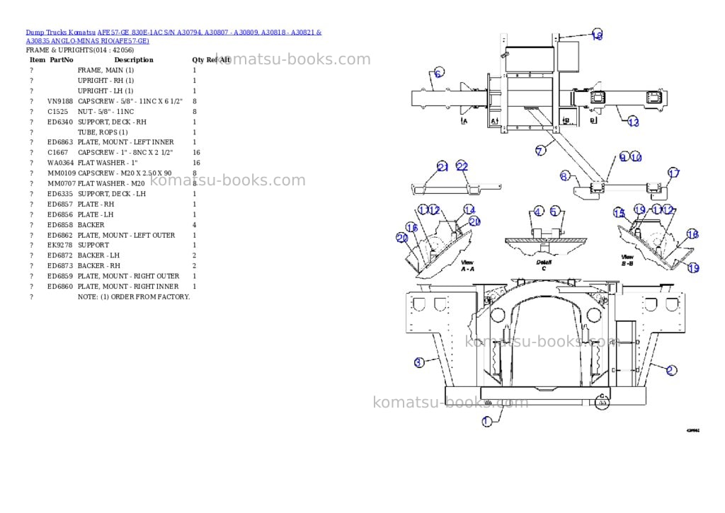 Komatsu afe57-ge 830e-1ac s/n a30794, a30807 - a30809, a30818 - a30821 & a30835 anglo-minas rio Parts catalog cover Page 7 Komatsu afe57-ge 830e-1ac s/n a30794, a30807 - a30809, a30818 - a30821 & a30835 anglo-minas rio Parts catalog cover Page 7