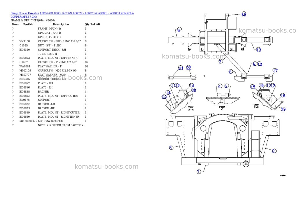 Komatsu afe57-gh 830e-1ac s/n a30822 - a30823 & a30831 - a30833 konkola copper Parts catalog cover Page 7 Komatsu afe57-gh 830e-1ac s/n a30822 - a30823 & a30831 - a30833 konkola copper Parts catalog cover Page 7