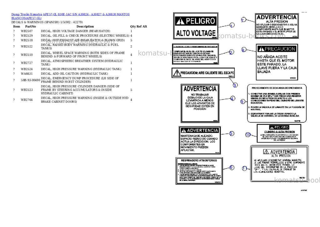 Komatsu afe57-gl 830e-1ac s/n a30824 - a30827 & a30830 mantos blancos Parts catalog cover