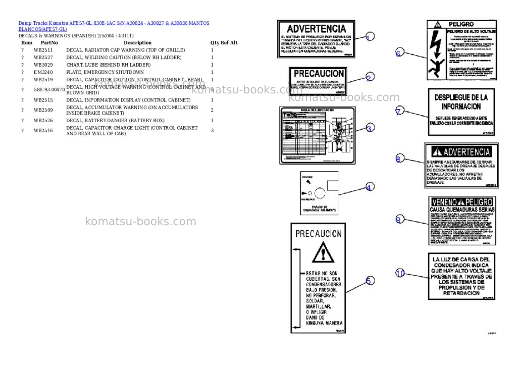 Komatsu afe57-gl 830e-1ac s/n a30824 - a30827 & a30830 mantos blancos Parts catalog cover Page 2
