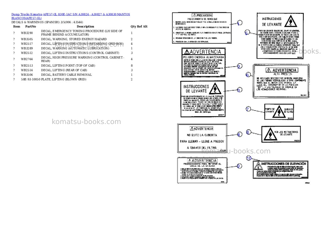 Komatsu afe57-gl 830e-1ac s/n a30824 - a30827 & a30830 mantos blancos Parts catalog cover Page 3