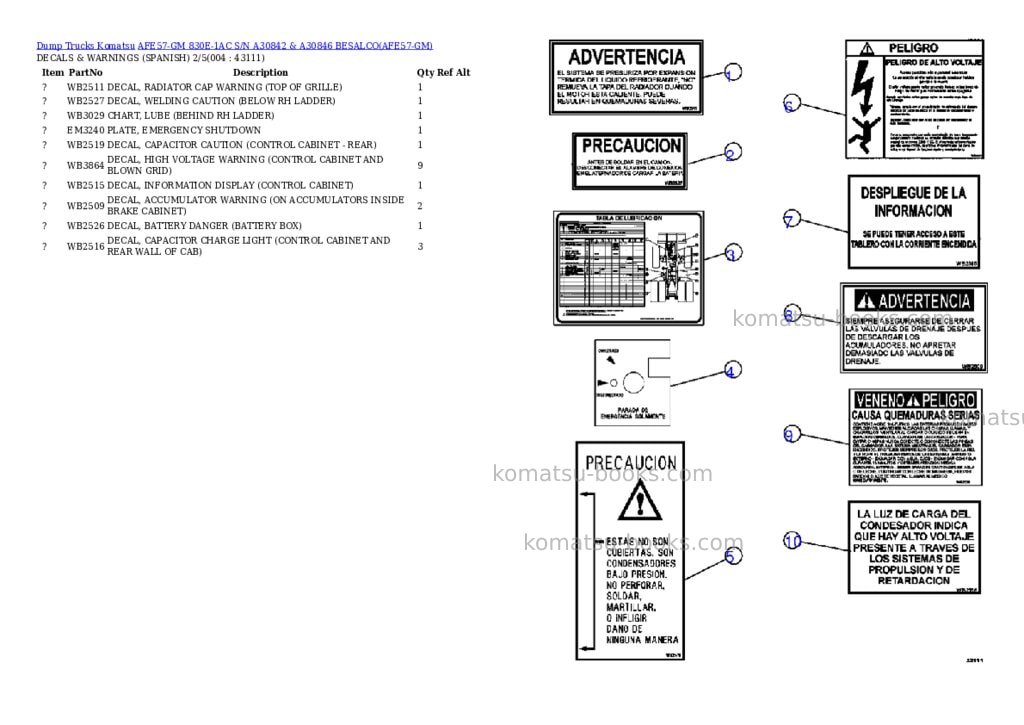 Komatsu afe57-gm 830e-1ac s/n a30842 & a30846 besalco Parts catalog cover Page 2 Komatsu afe57-gm 830e-1ac s/n a30842 & a30846 besalco Parts catalog cover Page 2
