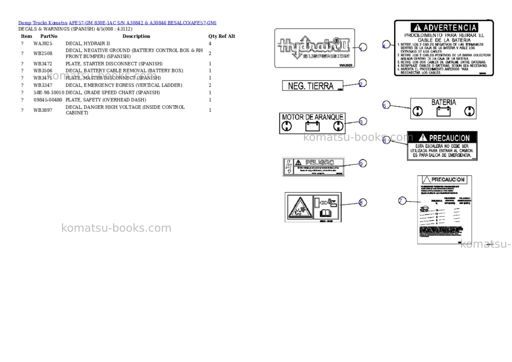 Komatsu afe57-gm 830e-1ac s/n a30842 & a30846 besalco Parts catalog cover Page 4 Komatsu afe57-gm 830e-1ac s/n a30842 & a30846 besalco Parts catalog cover Page 4