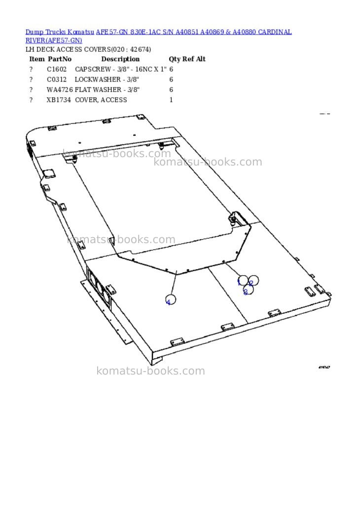 Komatsu afe57-gn 830e-1ac s/n a40851 a40869 & a40880 cardinal river Parts catalog cover Page 10