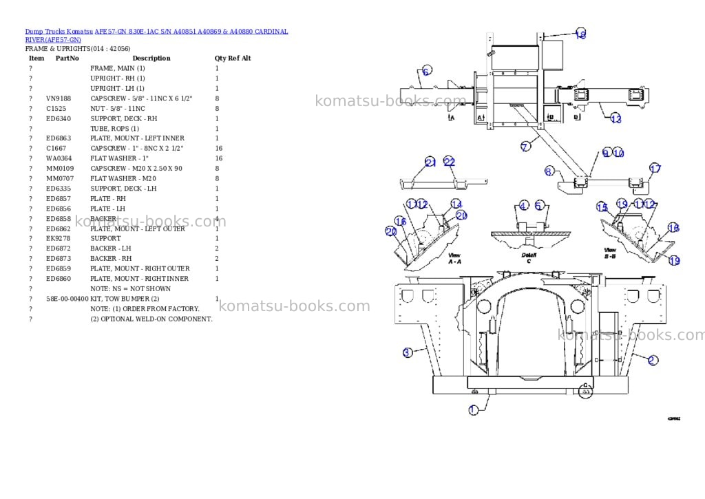 Komatsu afe57-gn 830e-1ac s/n a40851 a40869 & a40880 cardinal river Parts catalog cover Page 7