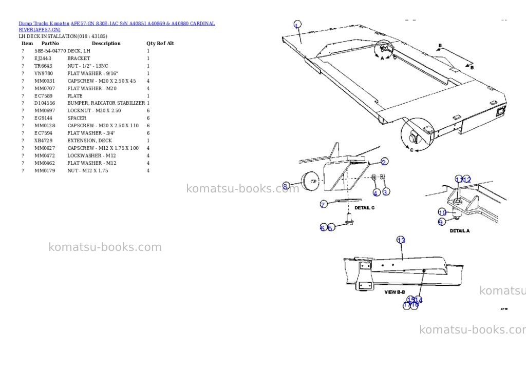 Komatsu afe57-gn 830e-1ac s/n a40851 a40869 & a40880 cardinal river Parts catalog cover Page 9